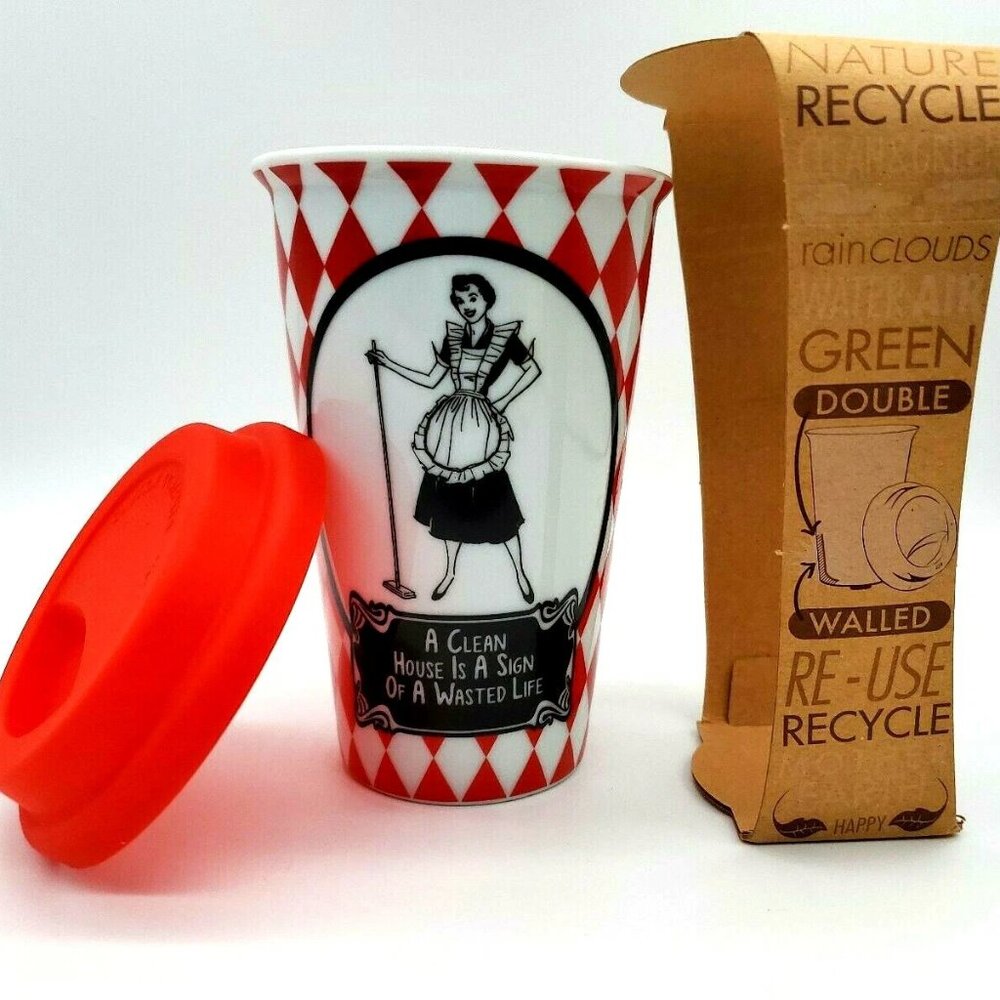 Eco One Double Walled Ceramic Mug 10 Oz. A Clean House Is A Sign of Wasted Life